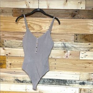 Love Tree size Large Tan Color Super Stretchy Spaghetti Strap Thong Bodysuit